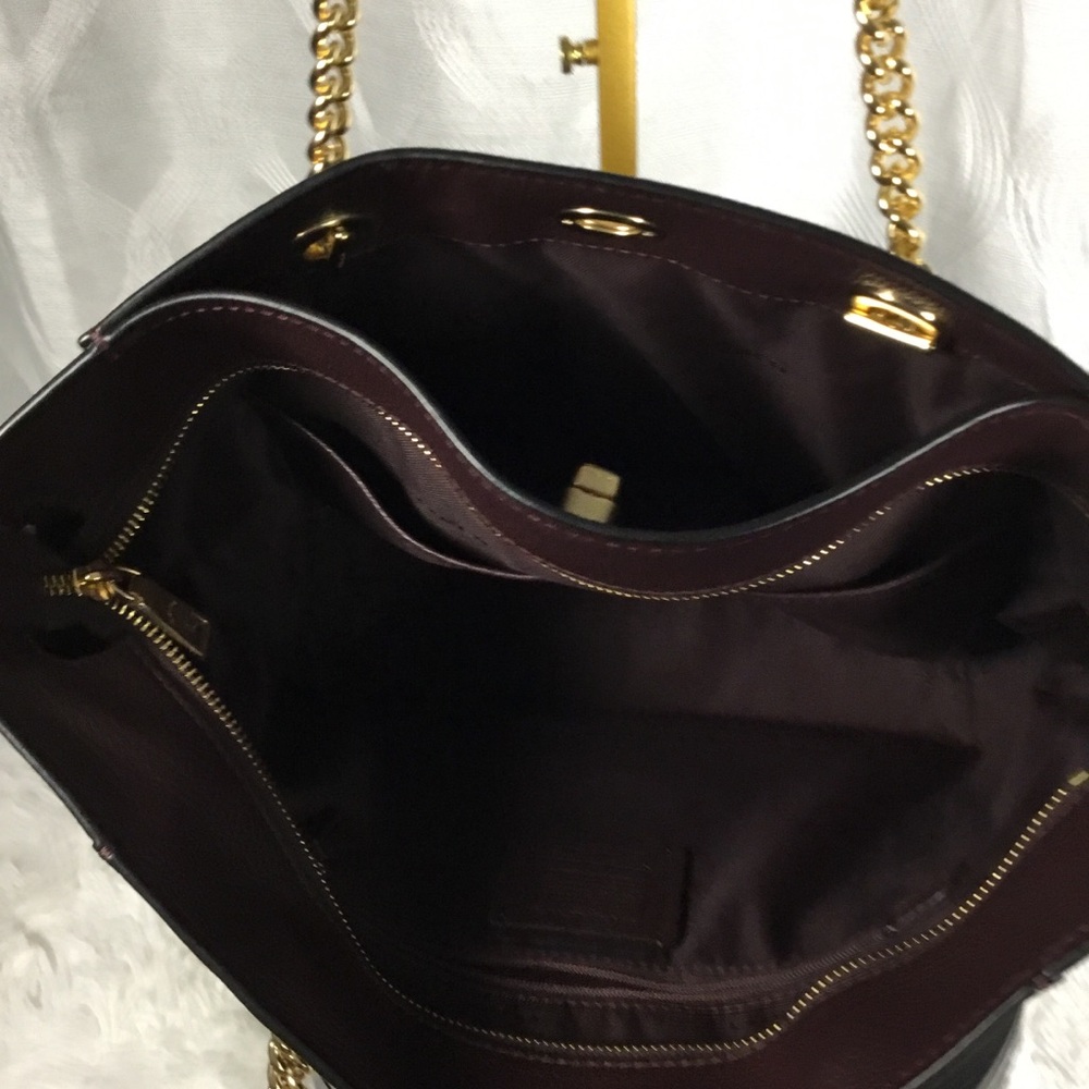 Coach Pebbled Leather Tote in Deep Burgundy with Gold Hardware - Picture 8 of 9